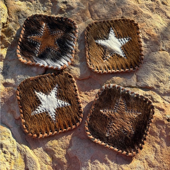Other - Cowhide square with star leather coasters set of 4
